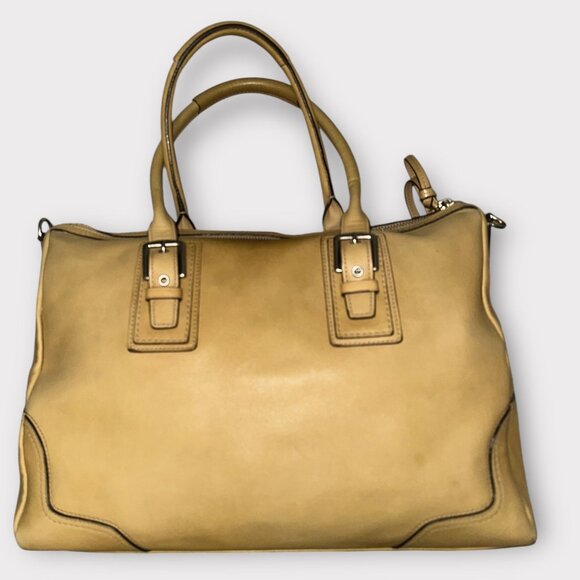 Coach Hamilton Satchel F13811 Tan Leather Nickel Convertible Bag + Strap Tag - Picture 4 of 9